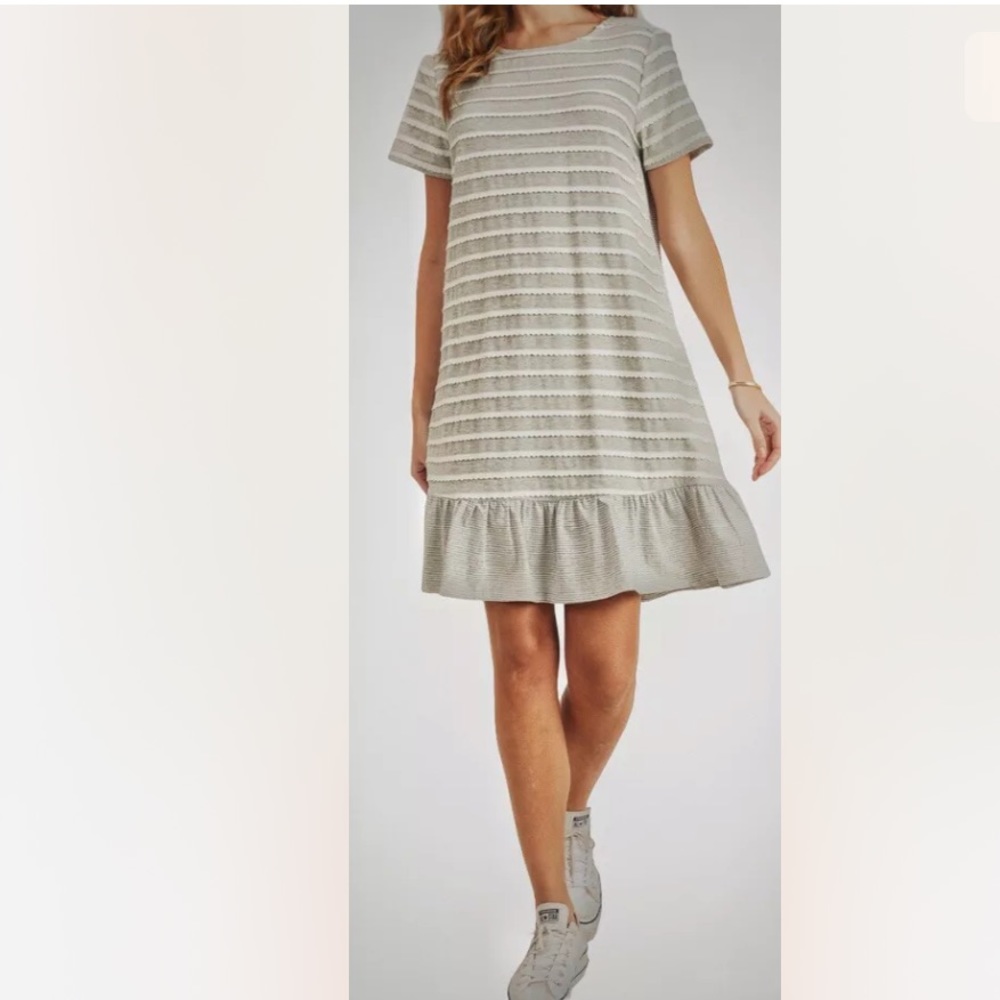 Doe & Rae Womens Scallop Knit Striped Dress